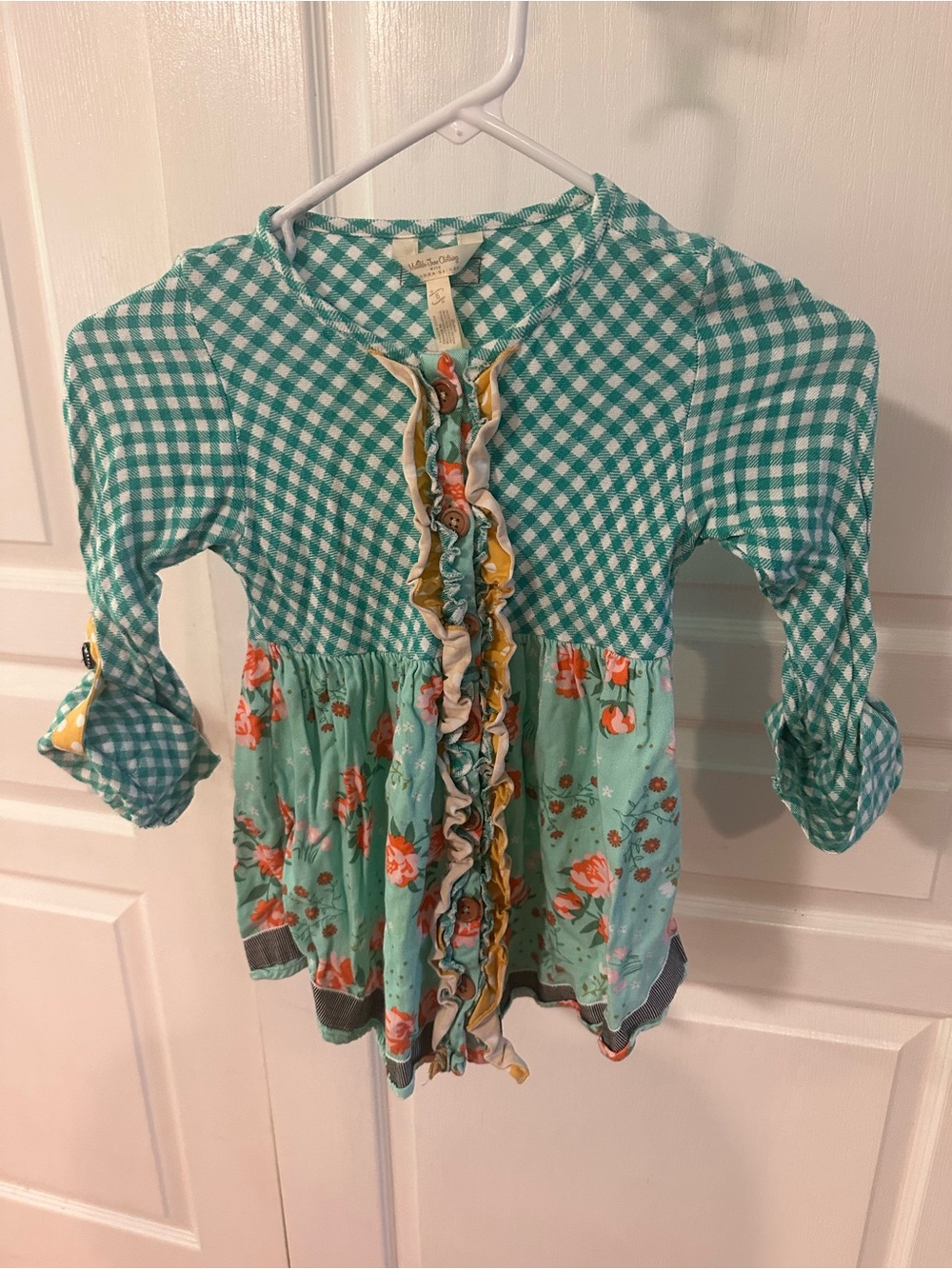 Matilda Jane Teal Gingham & Floral Ruffle Button-Front Tunic